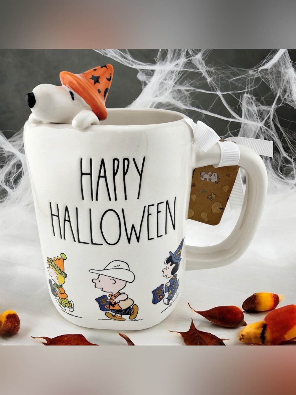 Rae Dunn Peanuts Gang Snoopy Happy Halloween Coffee Mug with Wizard Hat NWT
